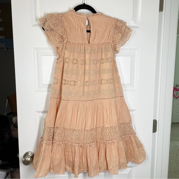 Ulla Johnson Nora Blush Pink Crochet Trim Pom Pom Flutter Sleeve Trapeze Dress - Picture 5 of 13